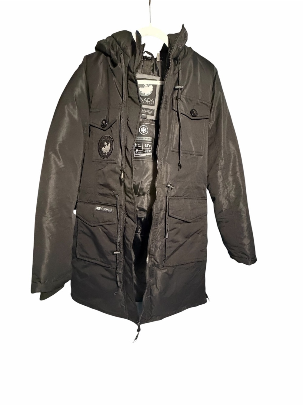 Canada Weatherproof  Black Parka Jacket with Hood Size Medium